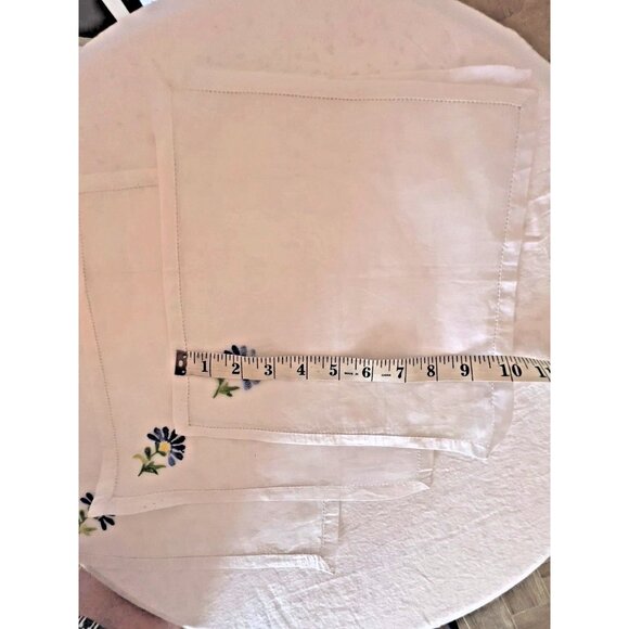 VTG Embroidered Sheer Table Cover 4 Matching Beverage Napkins Blue Green Floral - Picture 8 of 16